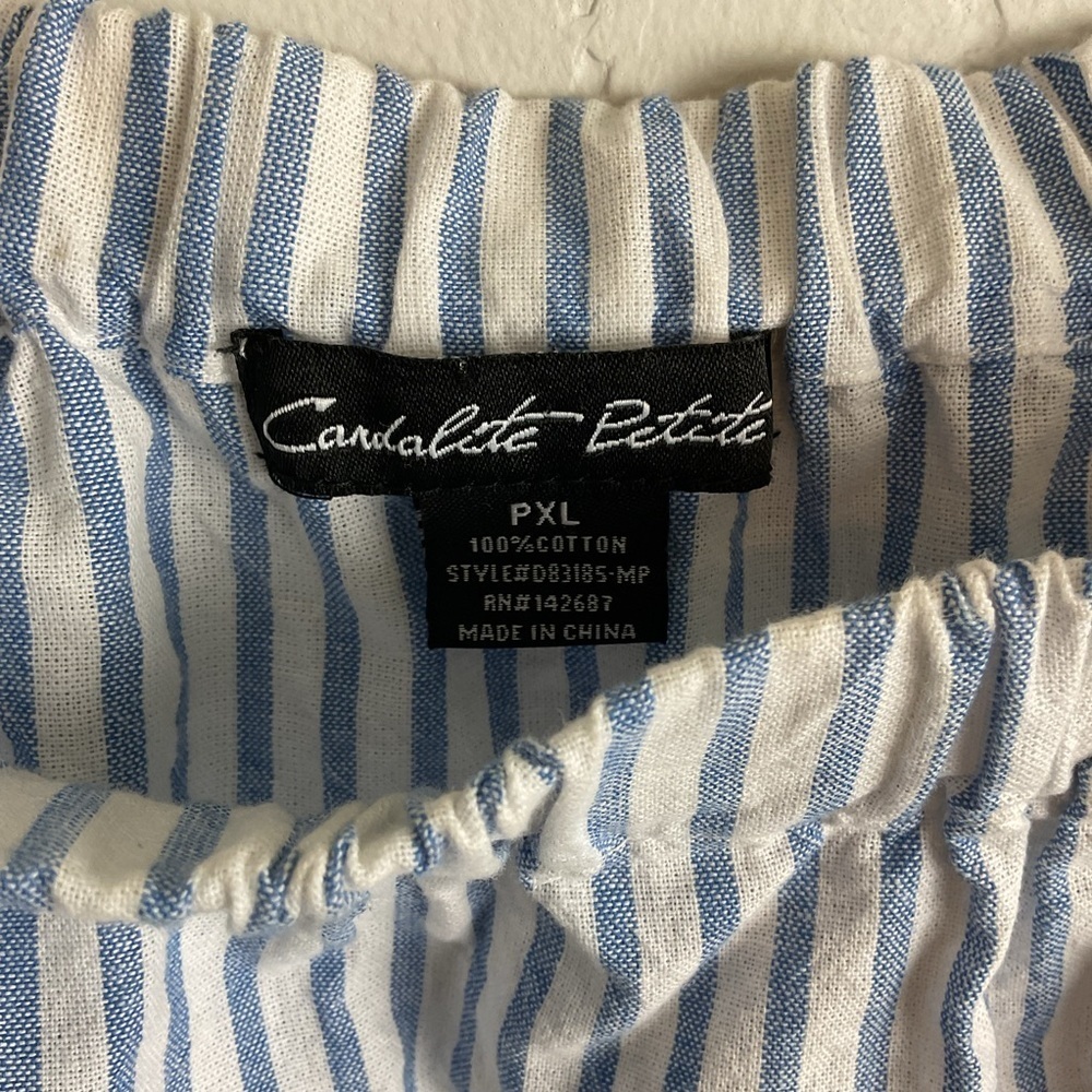Candalite Petite Striped Off-Shoulder Tunic Top Nautical Print Tie Sleeve Sz XLP - Picture 6 of 6